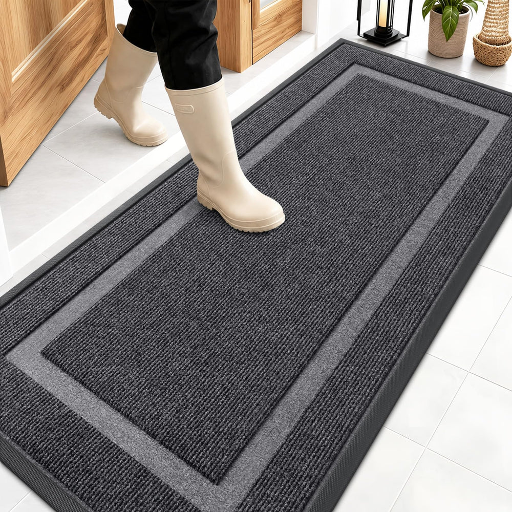 OLANLY Front Door Mat 59 x 23 inches grey surface view