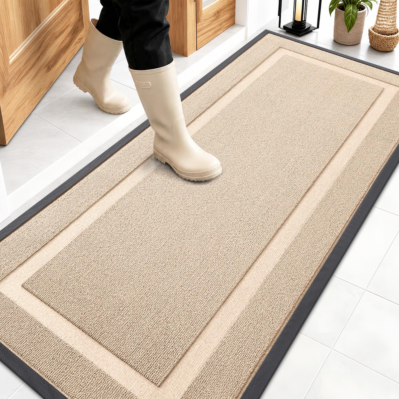 OLANLY Front Door Mat 59" x 23" off-white color front view