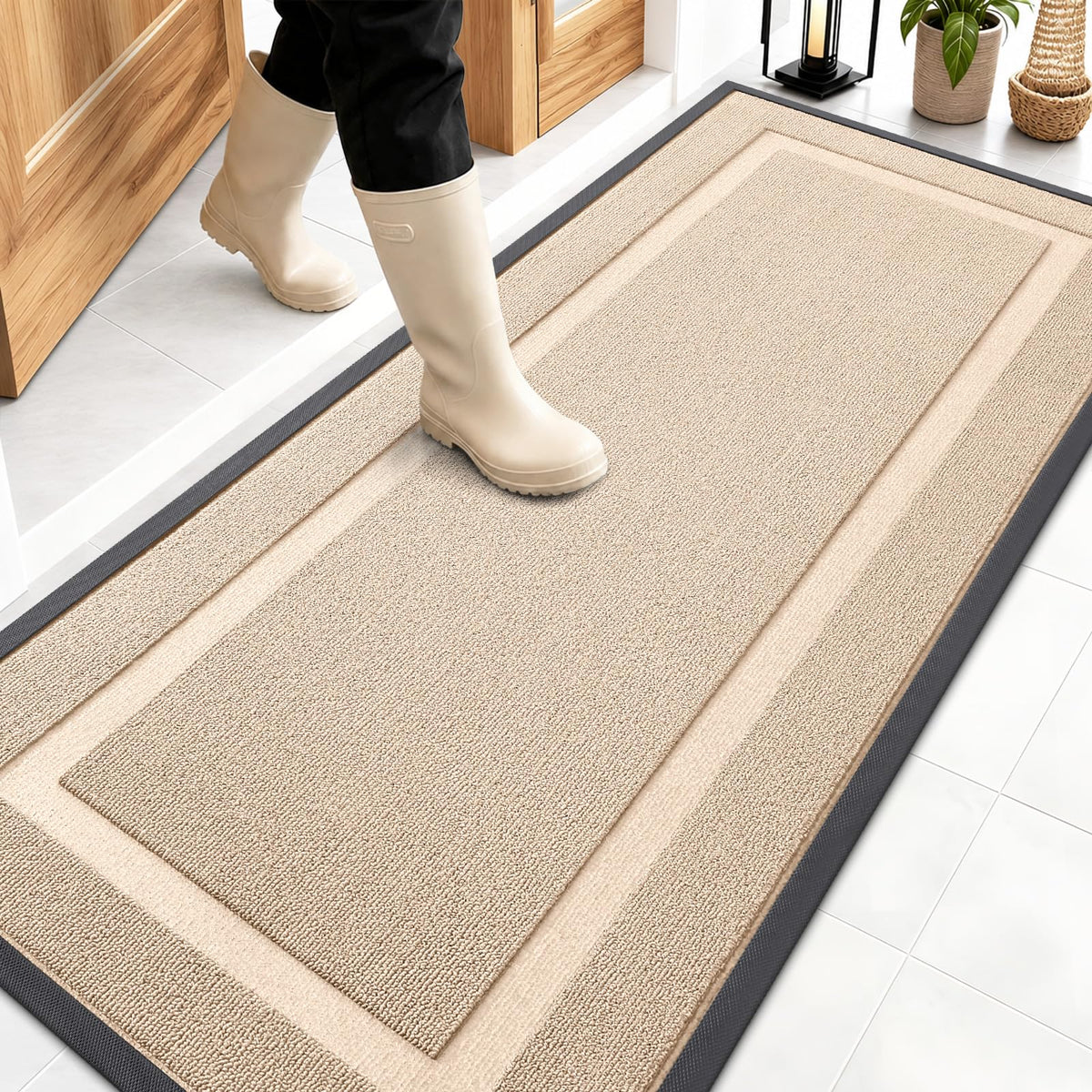 OLANLY Front Door Mat 59" x 23" off-white color front view