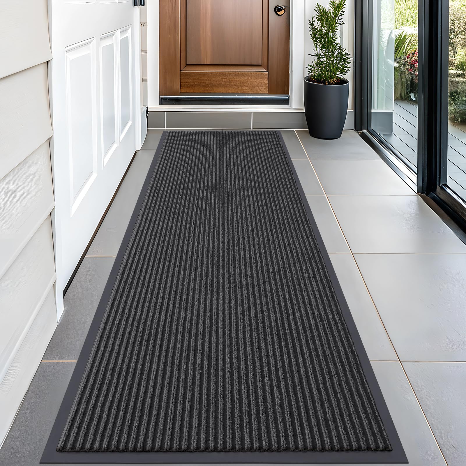 OLANLY Front Door Mat 59x20 Charcoal Grey front view