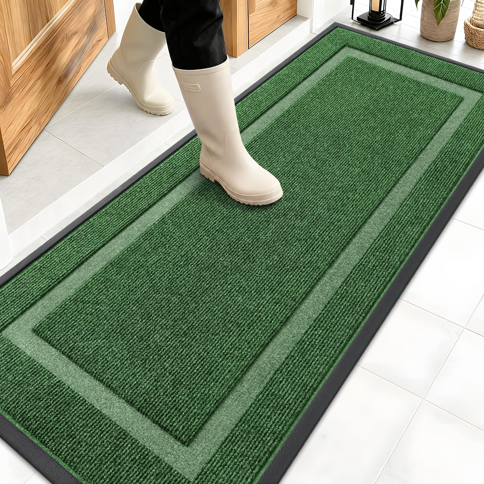 OLANLY Front Door Mat 59x20 green model front view