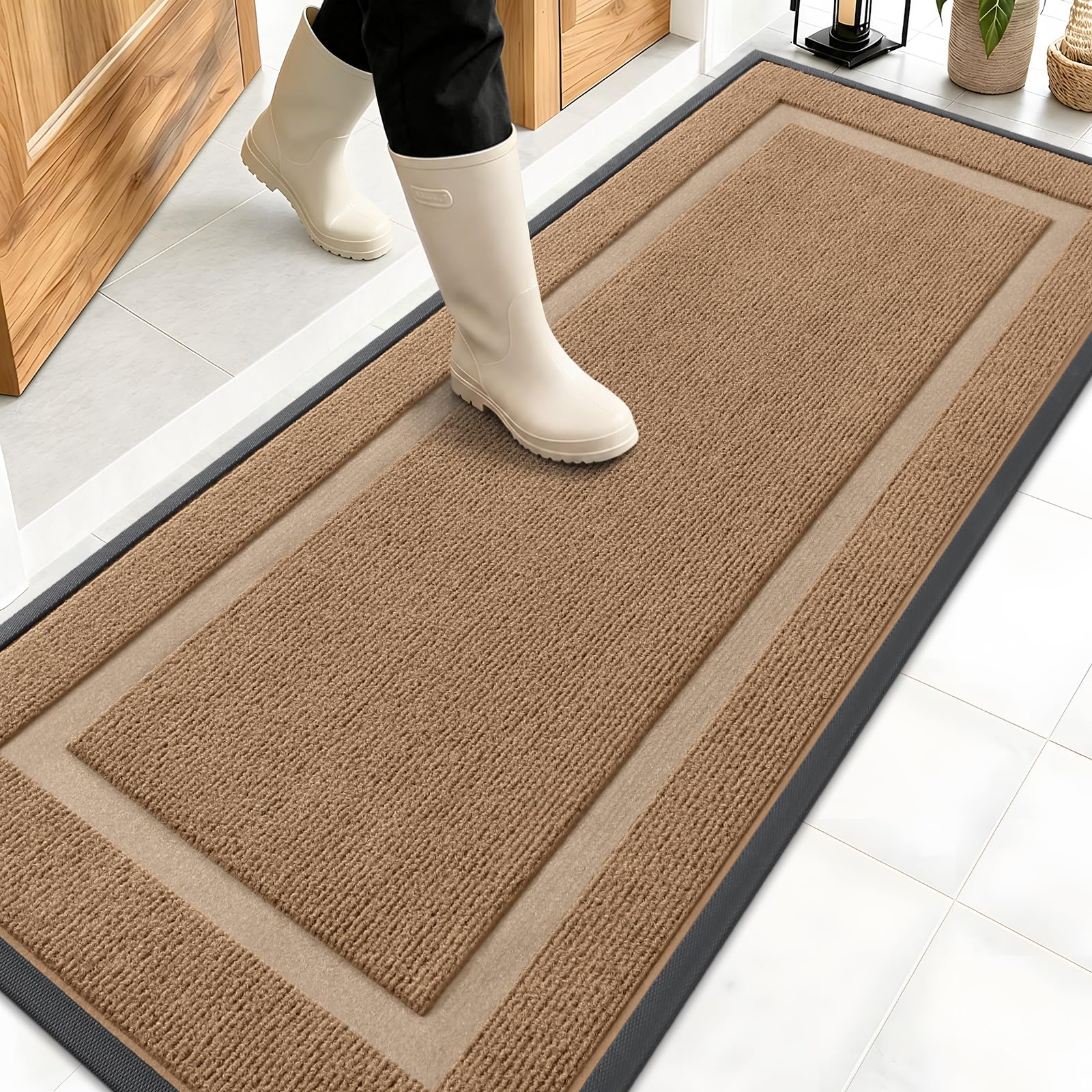 OLANLY Front Door Mat 59x20 light brown front view