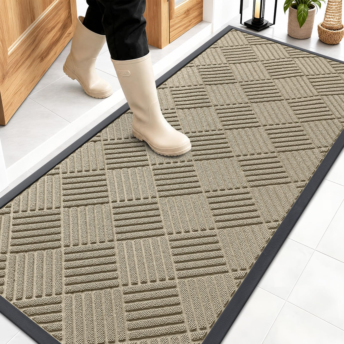 OLANLY Front Door Mat 59x23 beige diamond design