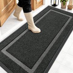 OLANLY Front Door Mat 59x23 black model front view