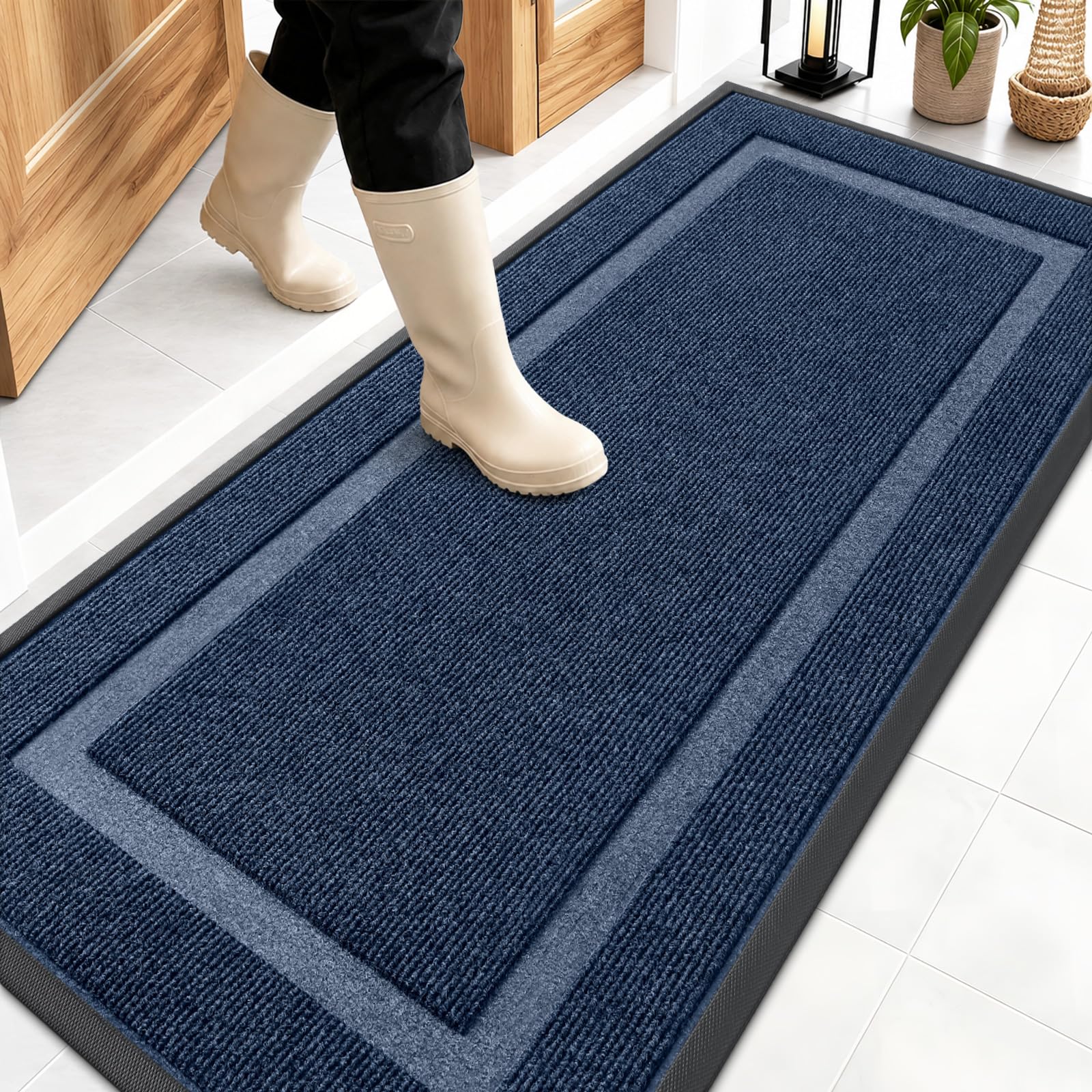 OLANLY Front Door Mat 59x23 blue model front view
