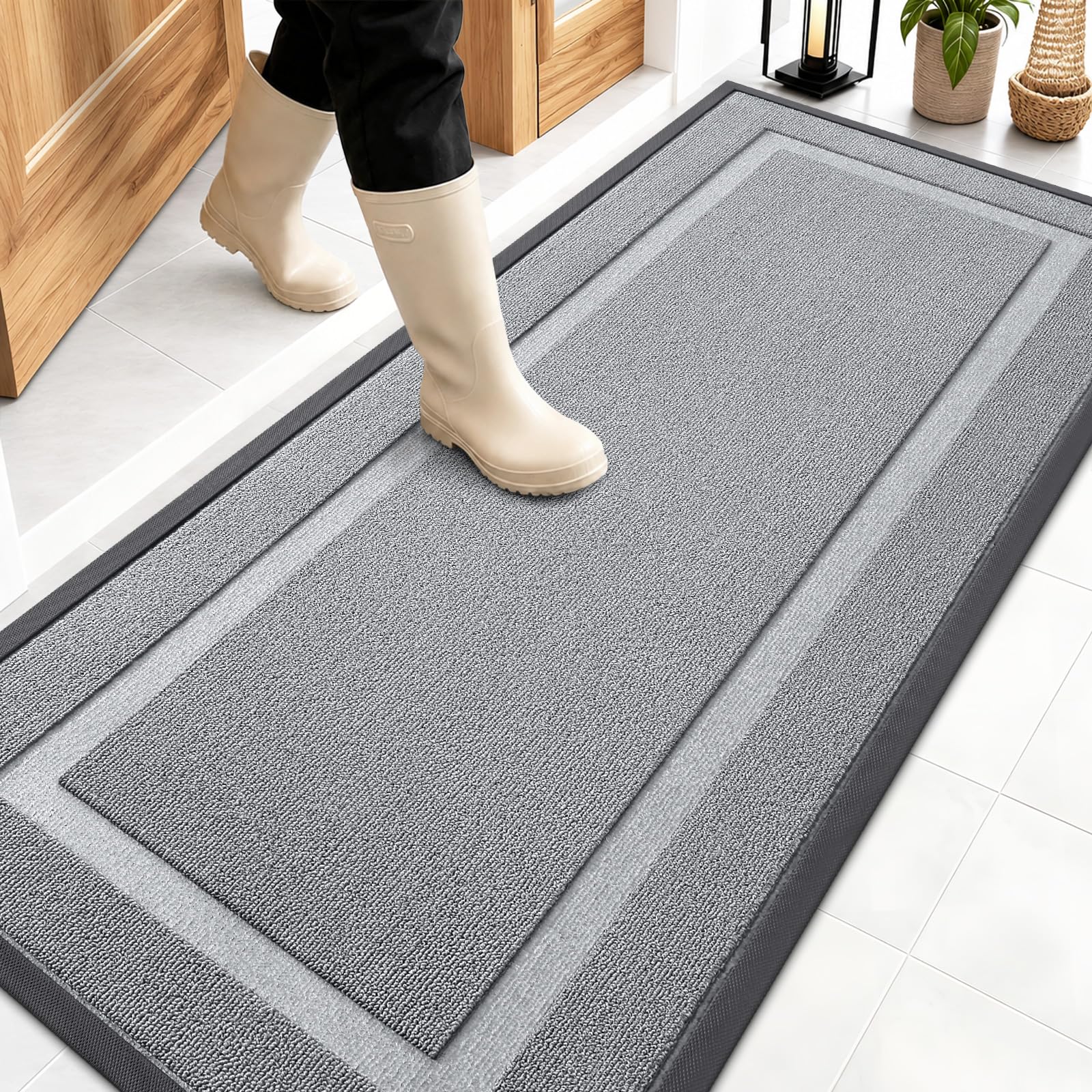 OLANLY Front Door Mat 59x23 front view in Ash Gray