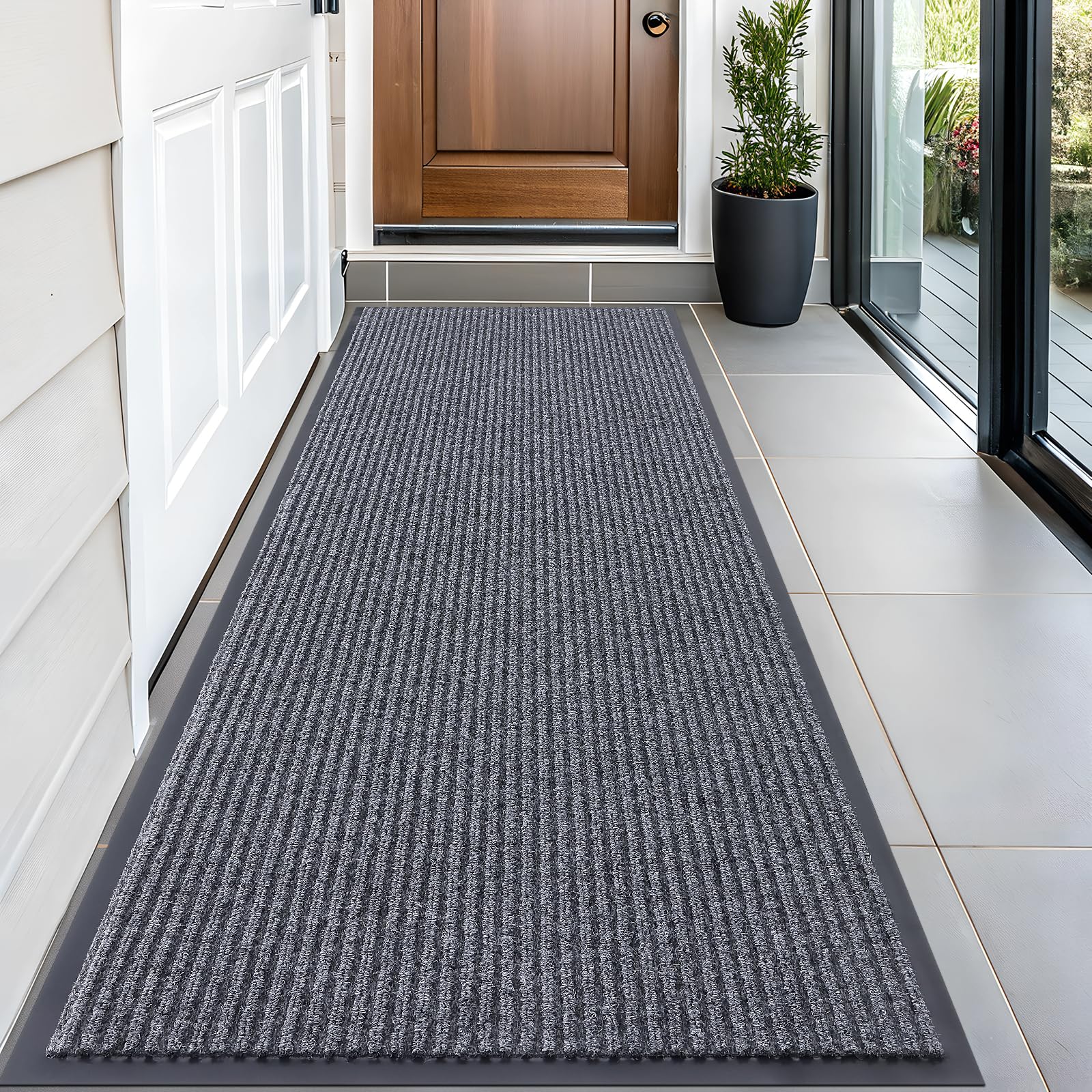 OLANLY Front Door Mat 59x23 grey with modern stripe pattern