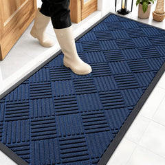 OLANLY Front Door Mat 59x23 navy blue diamond pattern front view