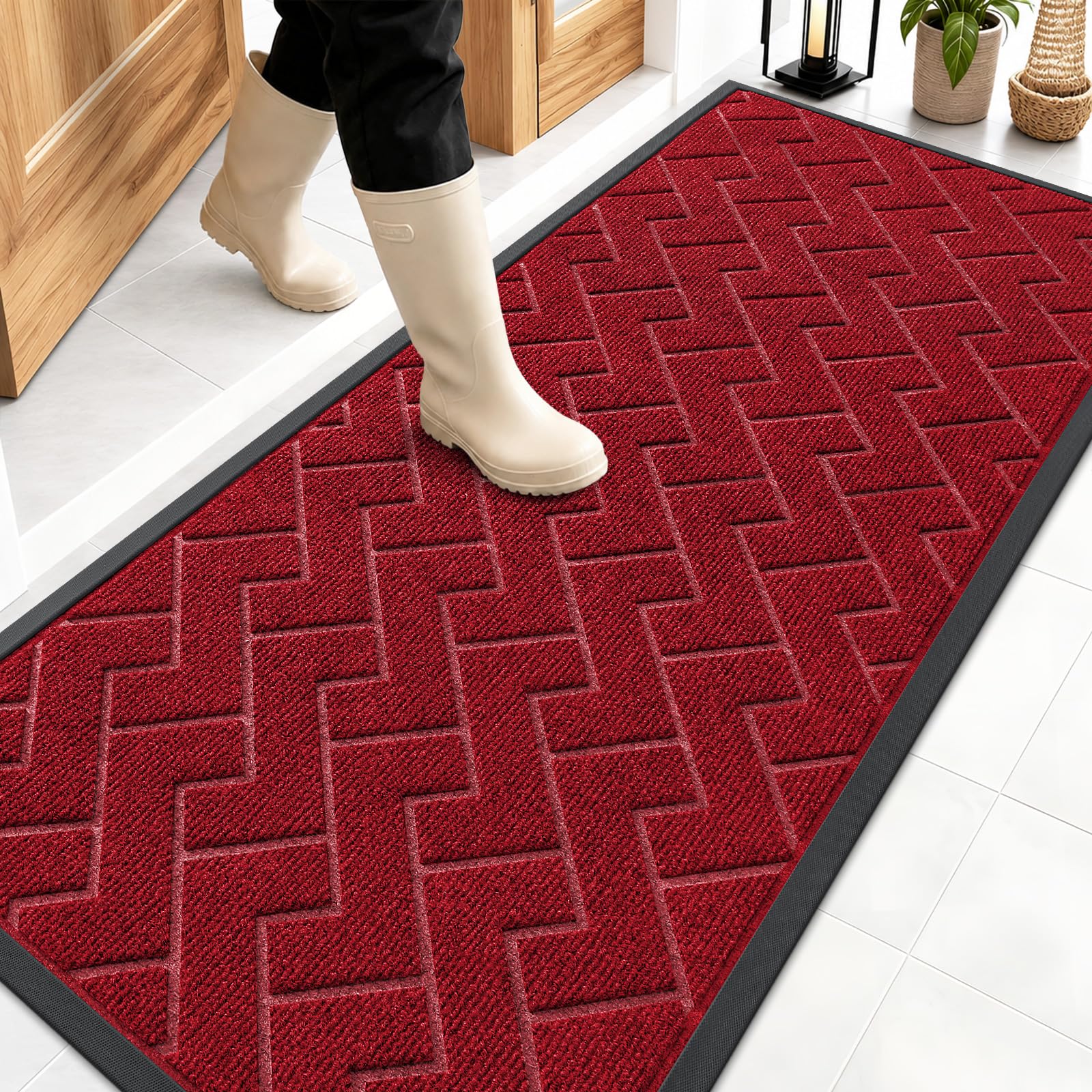 OLANLY Front Door Mat 59x23 wine red front view
