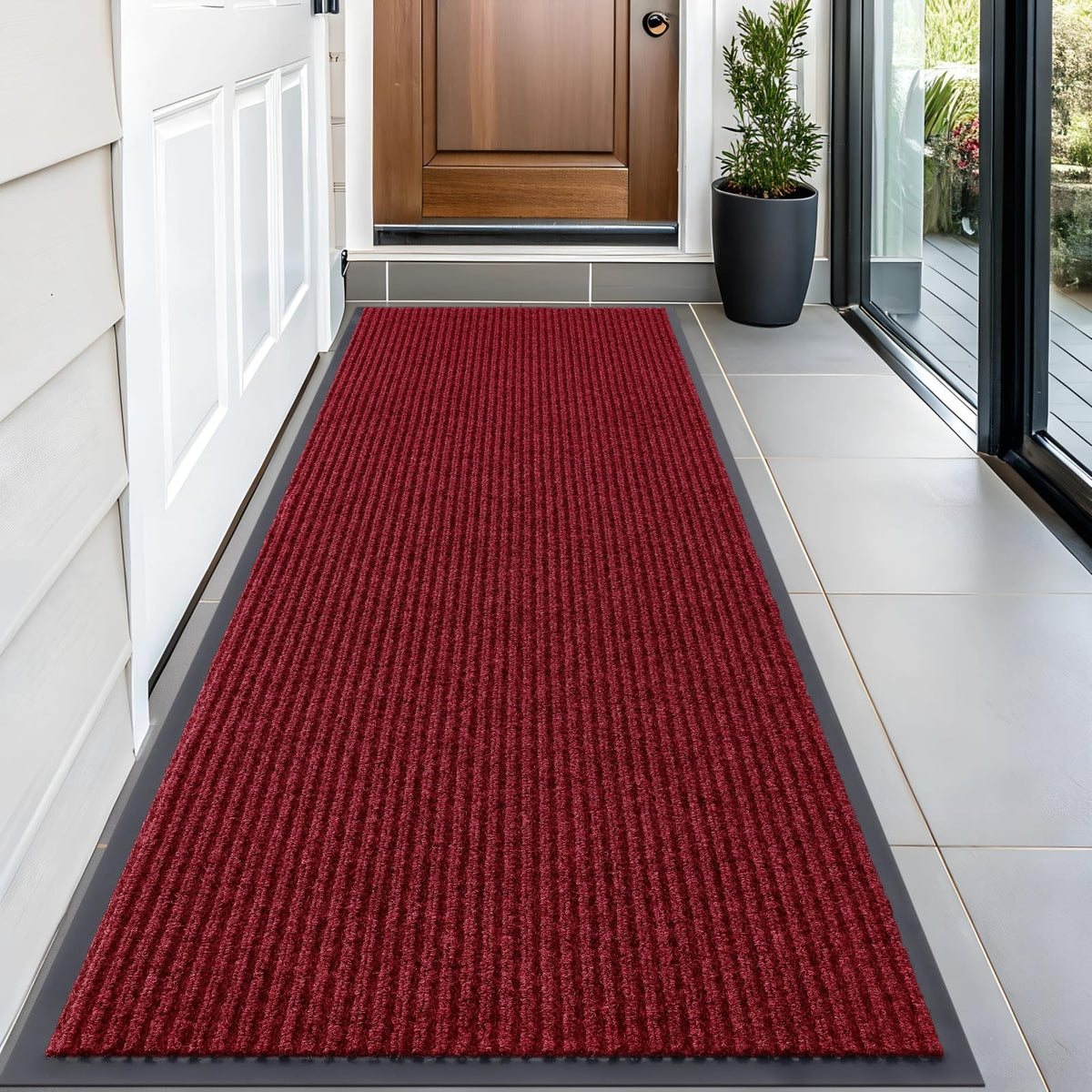 OLANLY Front Door Mat 59x23 wine red front view