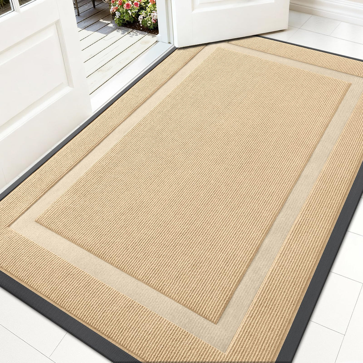 OLANLY Front Door Mat 59x30 beige color front view
