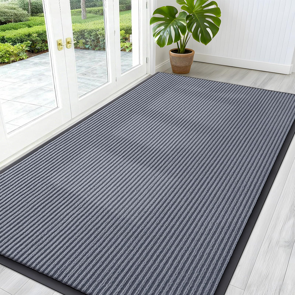 OLANLY Front Door Mat 59x30 in ash grey with modern stripe pattern