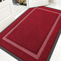 OLANLY Front Door Mat 59x30 in Wine Red, top view