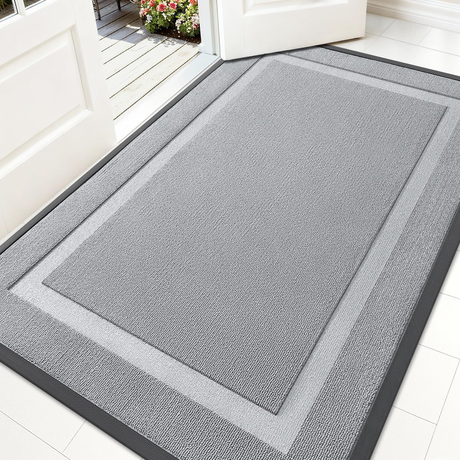OLANLY Front Door Mat 59x34 Ash Gray front view