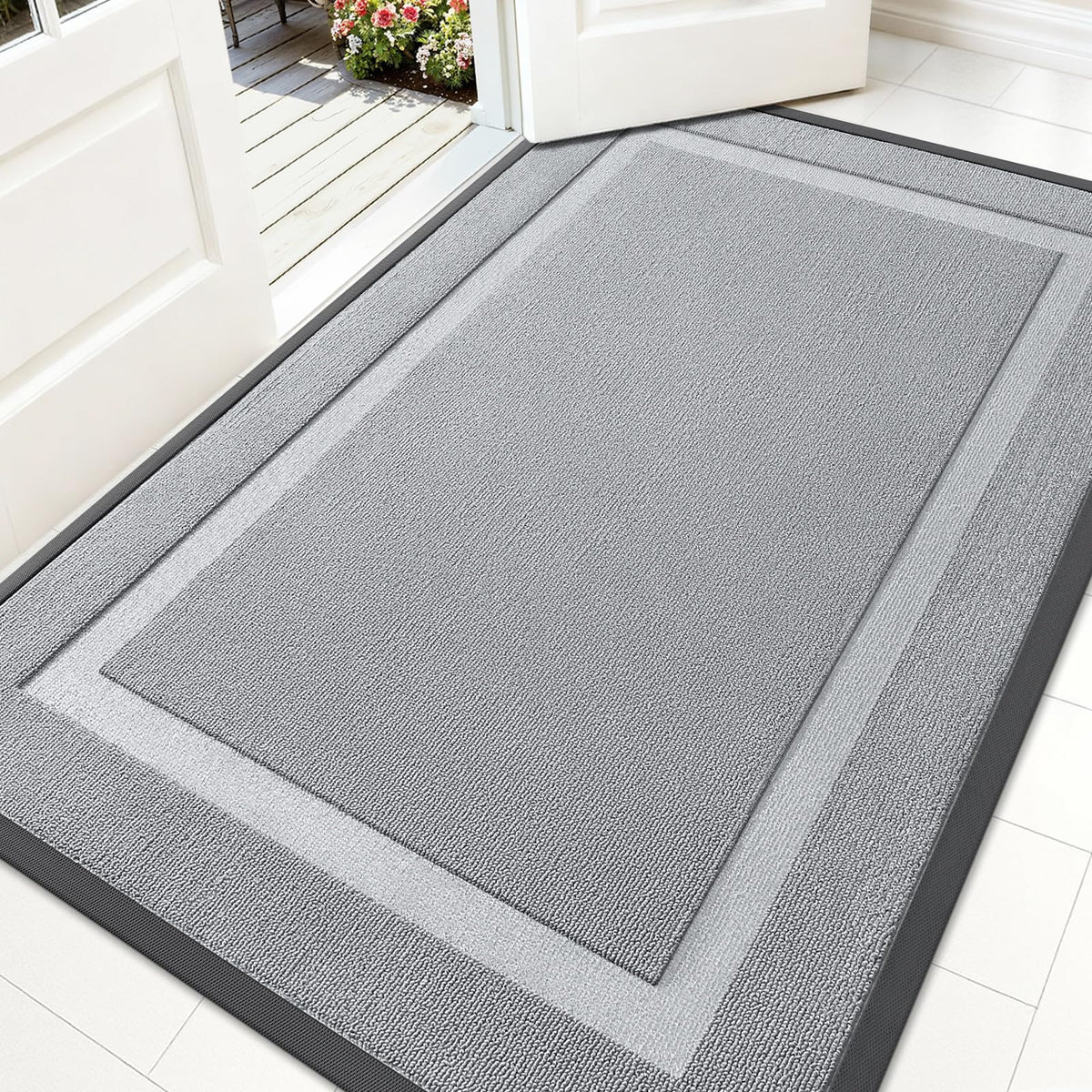 OLANLY Front Door Mat 59x34 Ash Gray front view