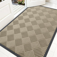 OLANLY Front Door Mat 59x34 beige diamond pattern front view