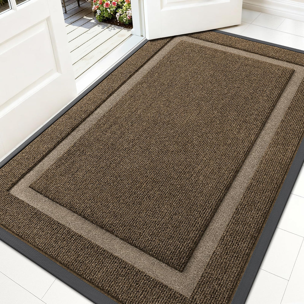OLANLY Front Door Mat 59x34 brown design front view