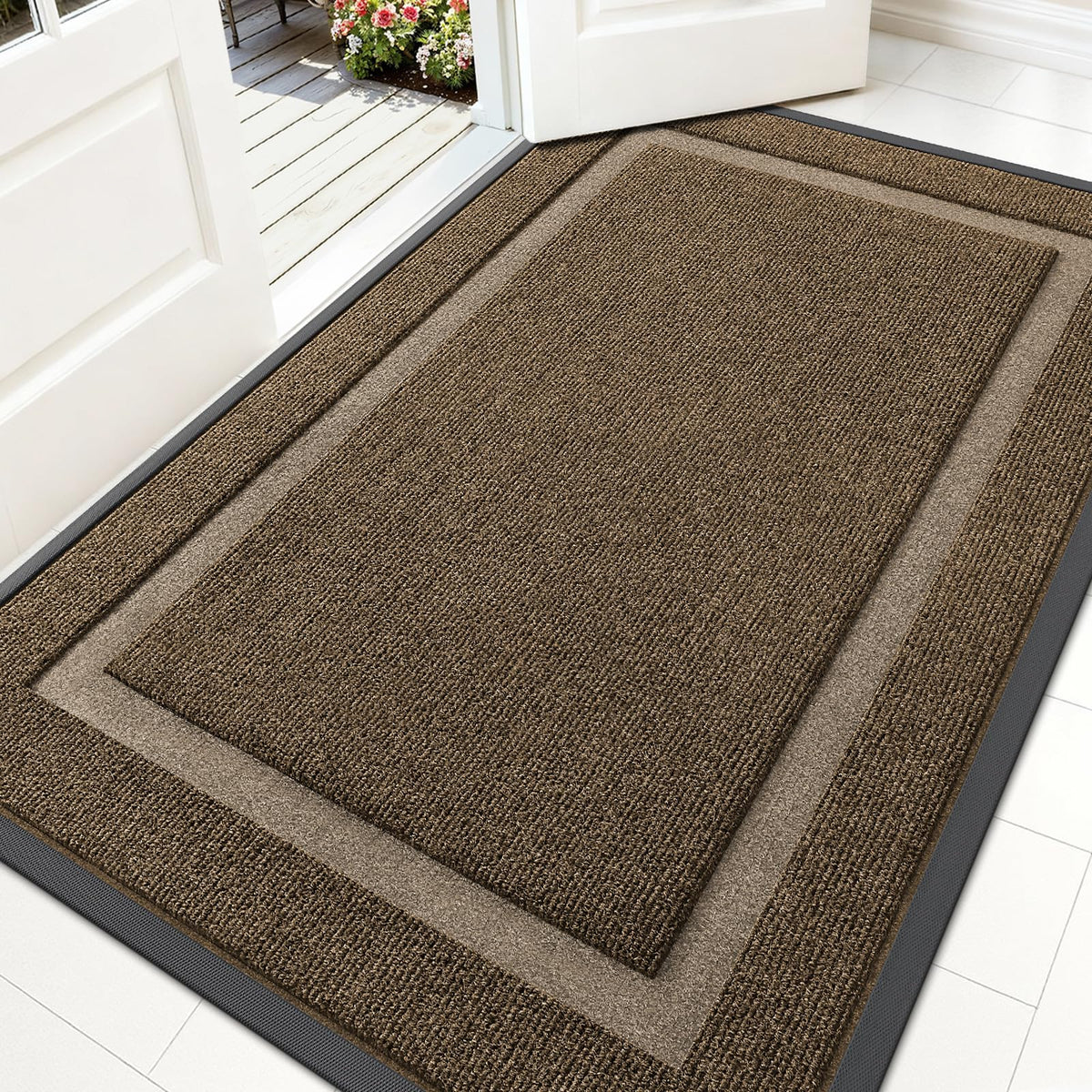 OLANLY Front Door Mat 59x34 brown design front view