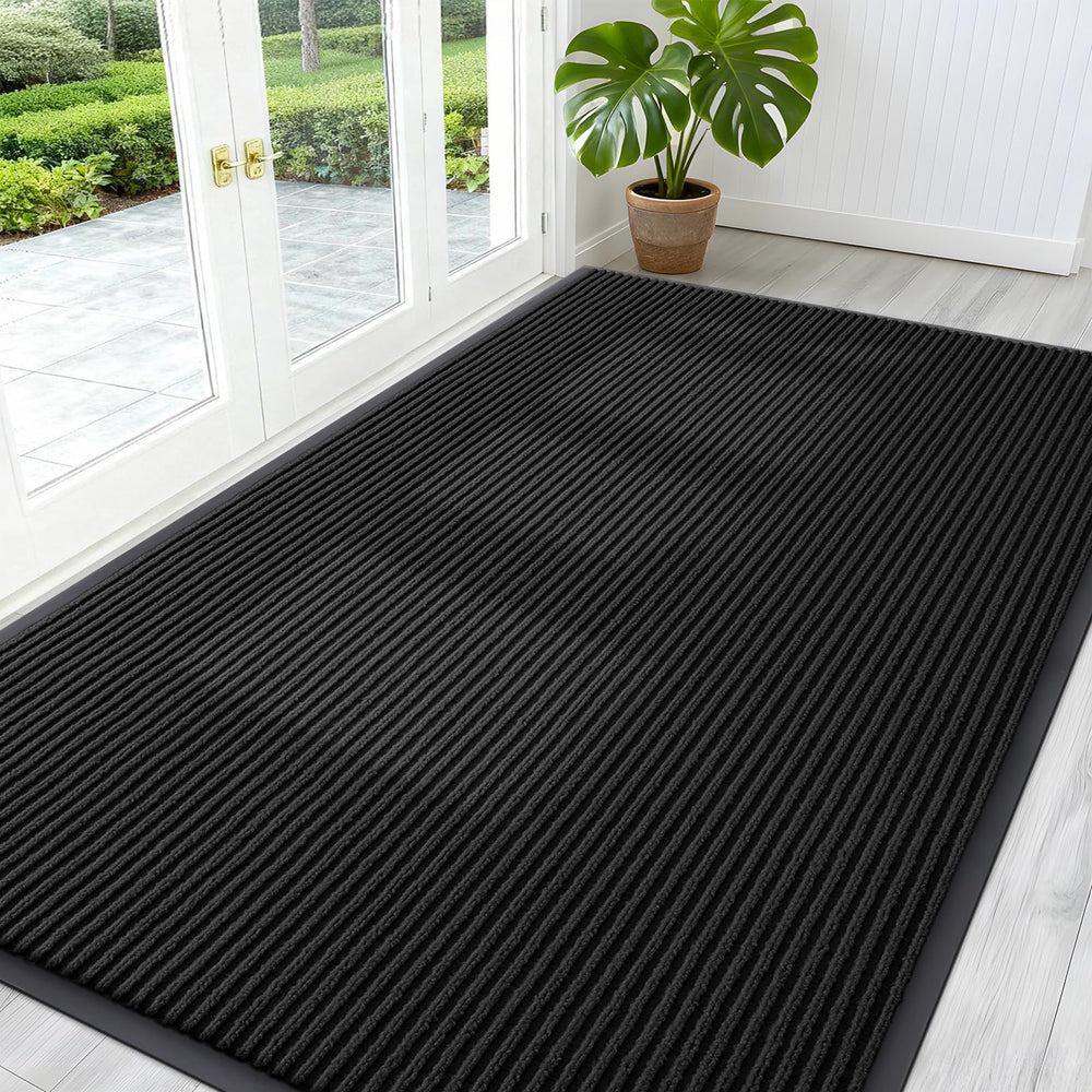 OLANLY Front Door Mat 59x34 in black with modern stripe pattern