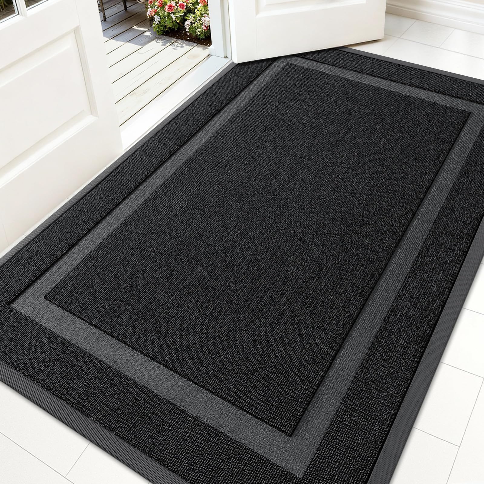 OLANLY Front Door Mat 59x34 jet black front view