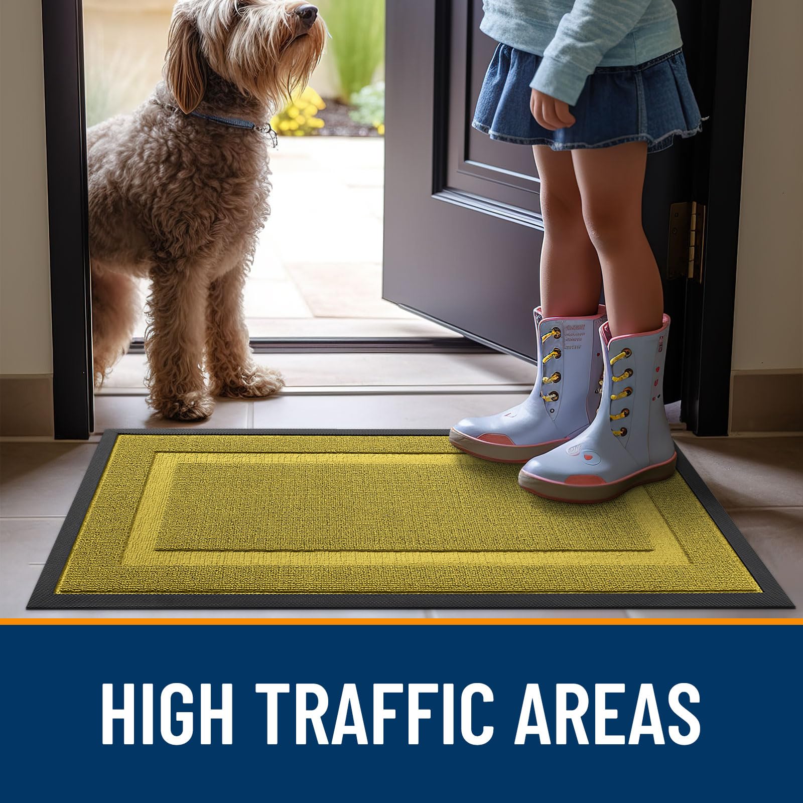 OLANLY Front Door Mat 59x34 lime green folded for storage