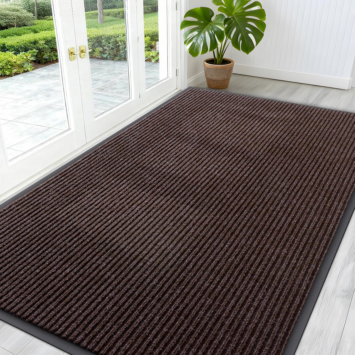 OLANLY Front Door Mat 59x34 tan model front view