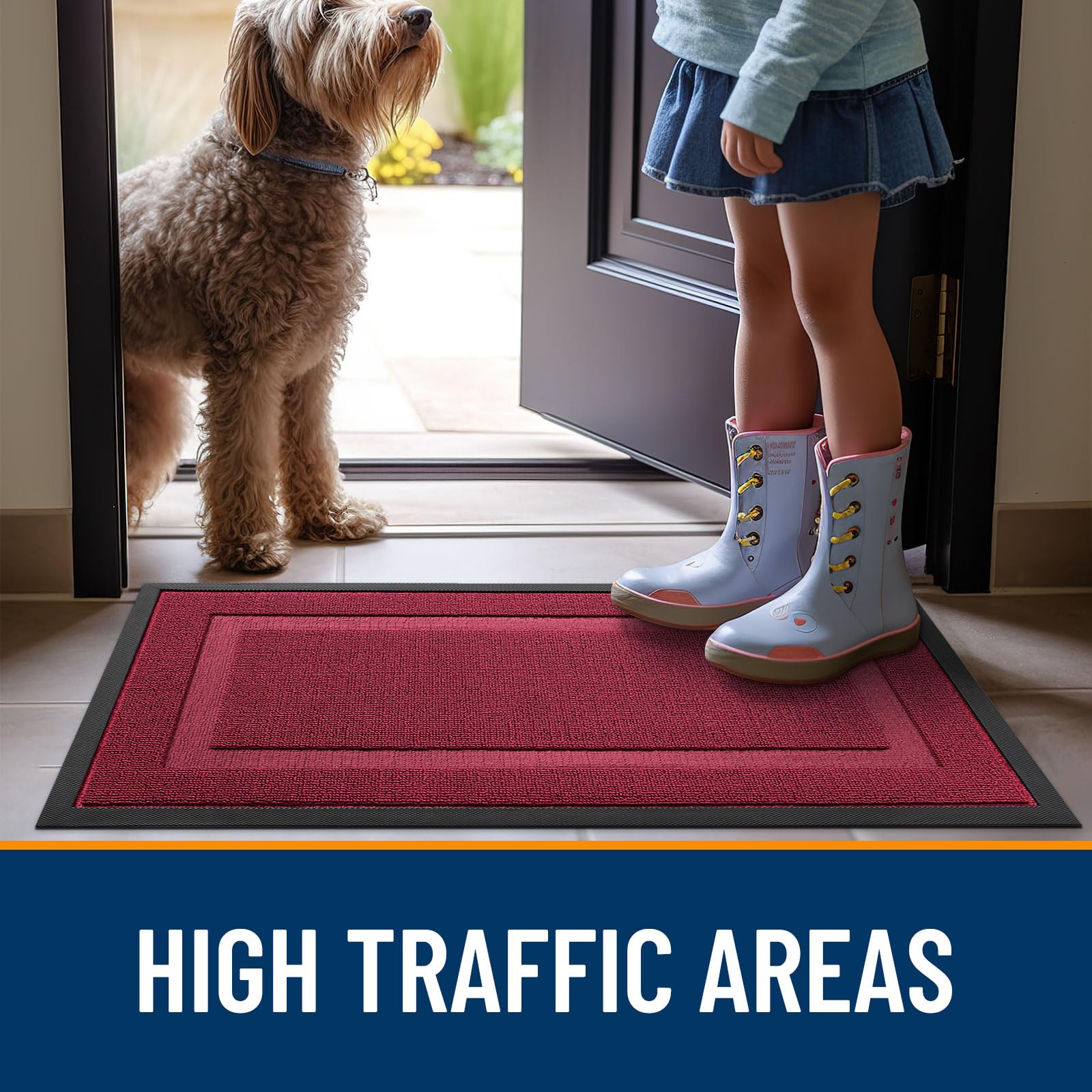 OLANLY Front Door Mat 59x34 with deep grooves clearly visible