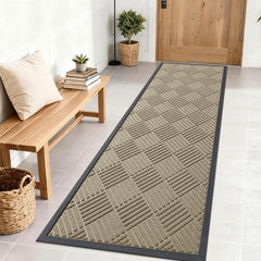 OLANLY Front Door Mat 71x23 beige diamond design front view