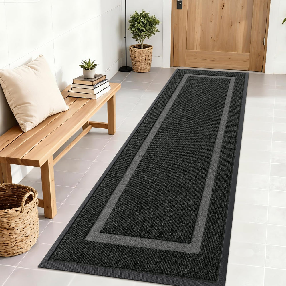 OLANLY Front Door Mat 71x23 black design front view