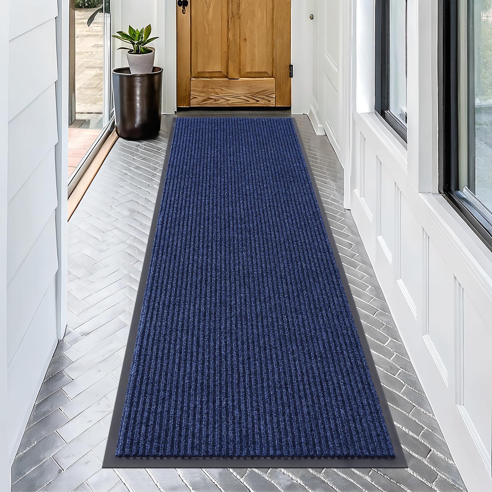 OLANLY Front Door Mat 71x23 blue with modern stripe pattern