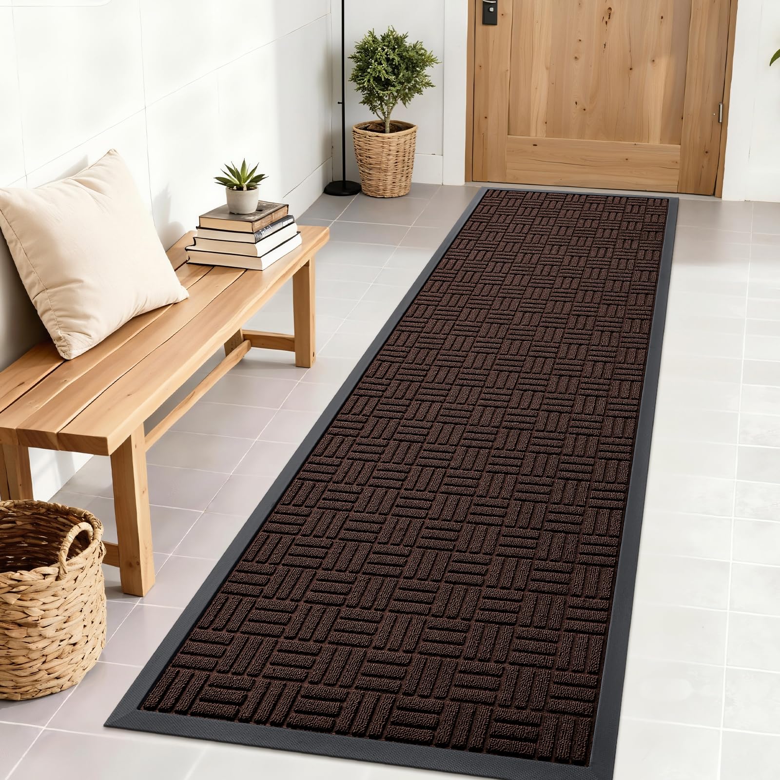 OLANLY Front Door Mat 71x23 brown colour front view