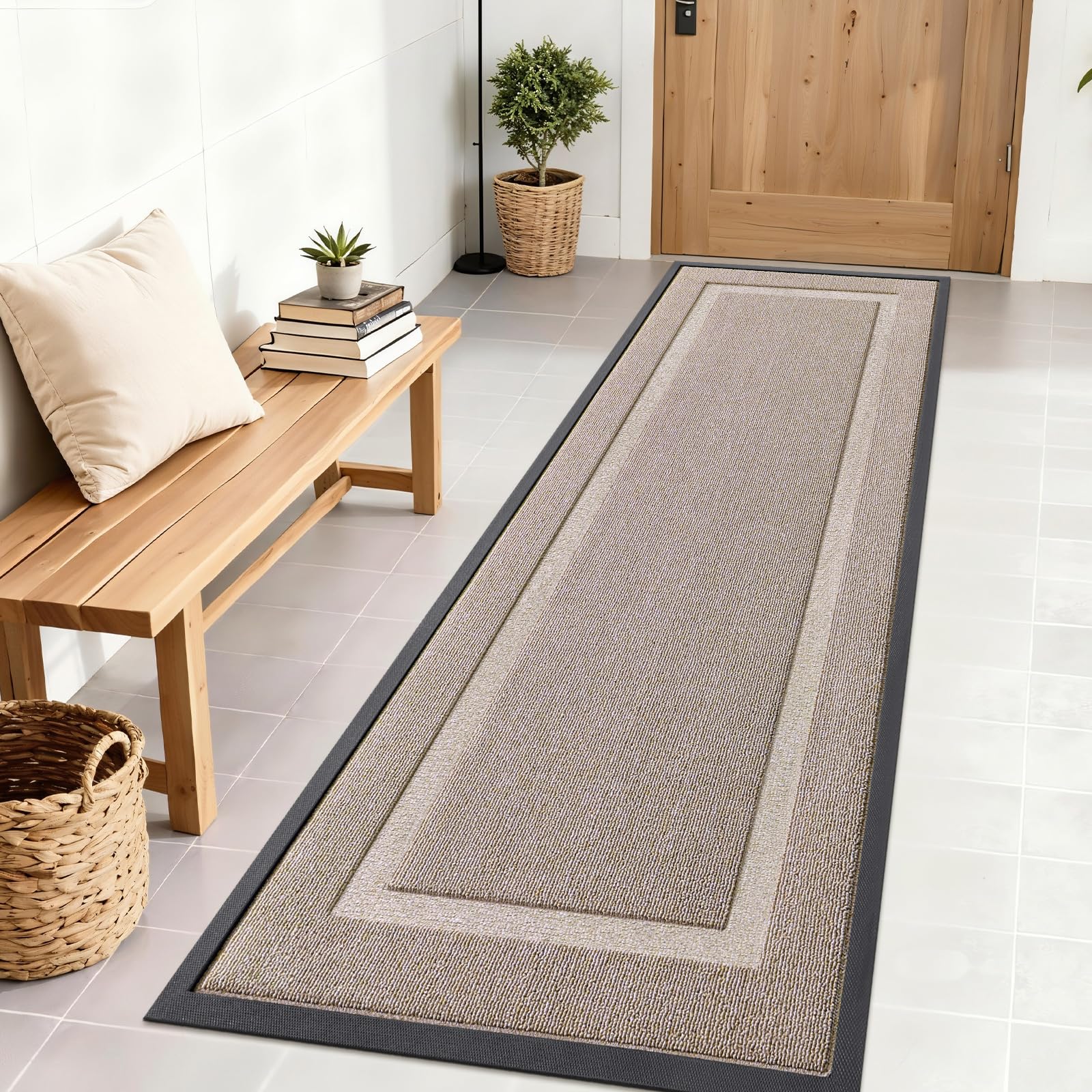 OLANLY Front Door Mat 71x23 Camel front view