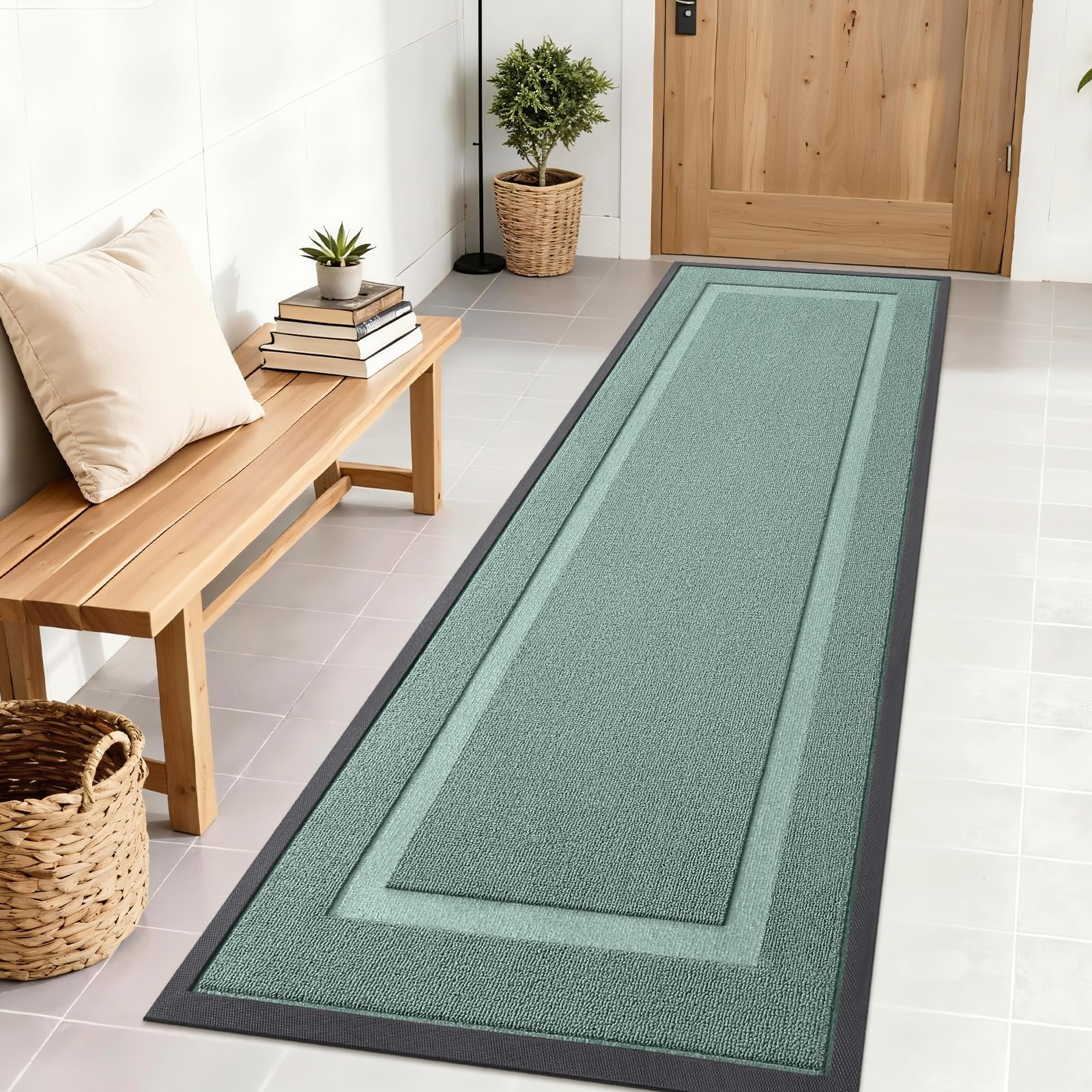 OLANLY Front Door Mat 71x23 Grayish Green front view
