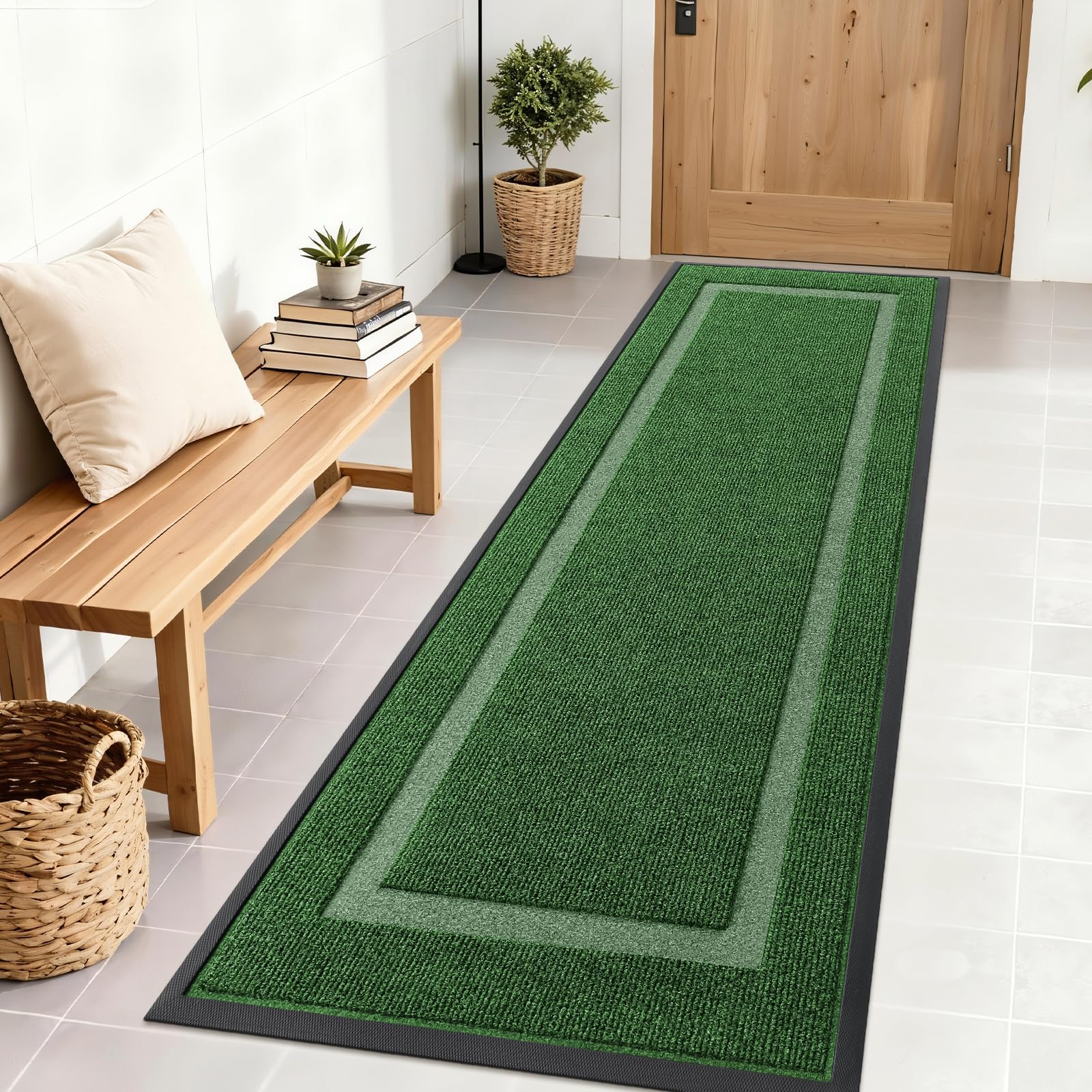 OLANLY Front Door Mat 71x23 green model front view