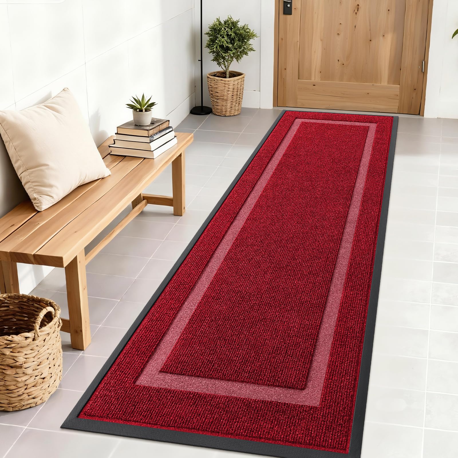 OLANLY Front Door Mat 71x23 inch Wine Red front view