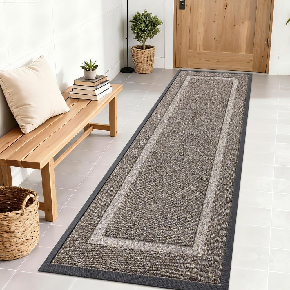 OLANLY Front Door Mat 71x23 Khaki and White front view