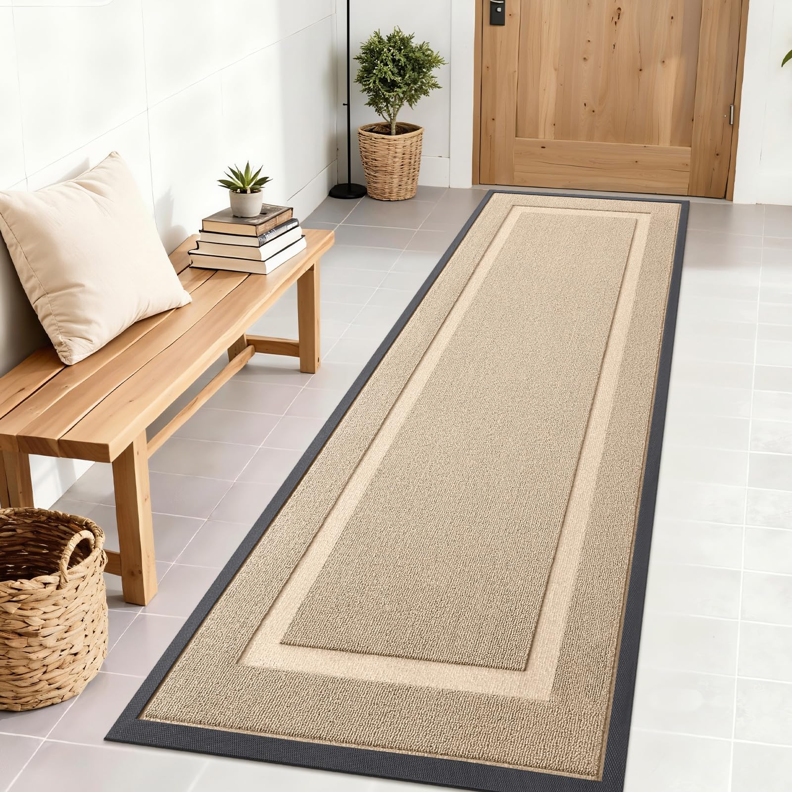 OLANLY Front Door Mat 71x23 off-white front view