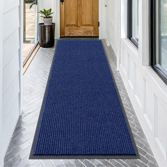 OLANLY Front Door Mat 71x30 blue with modern stripe pattern
