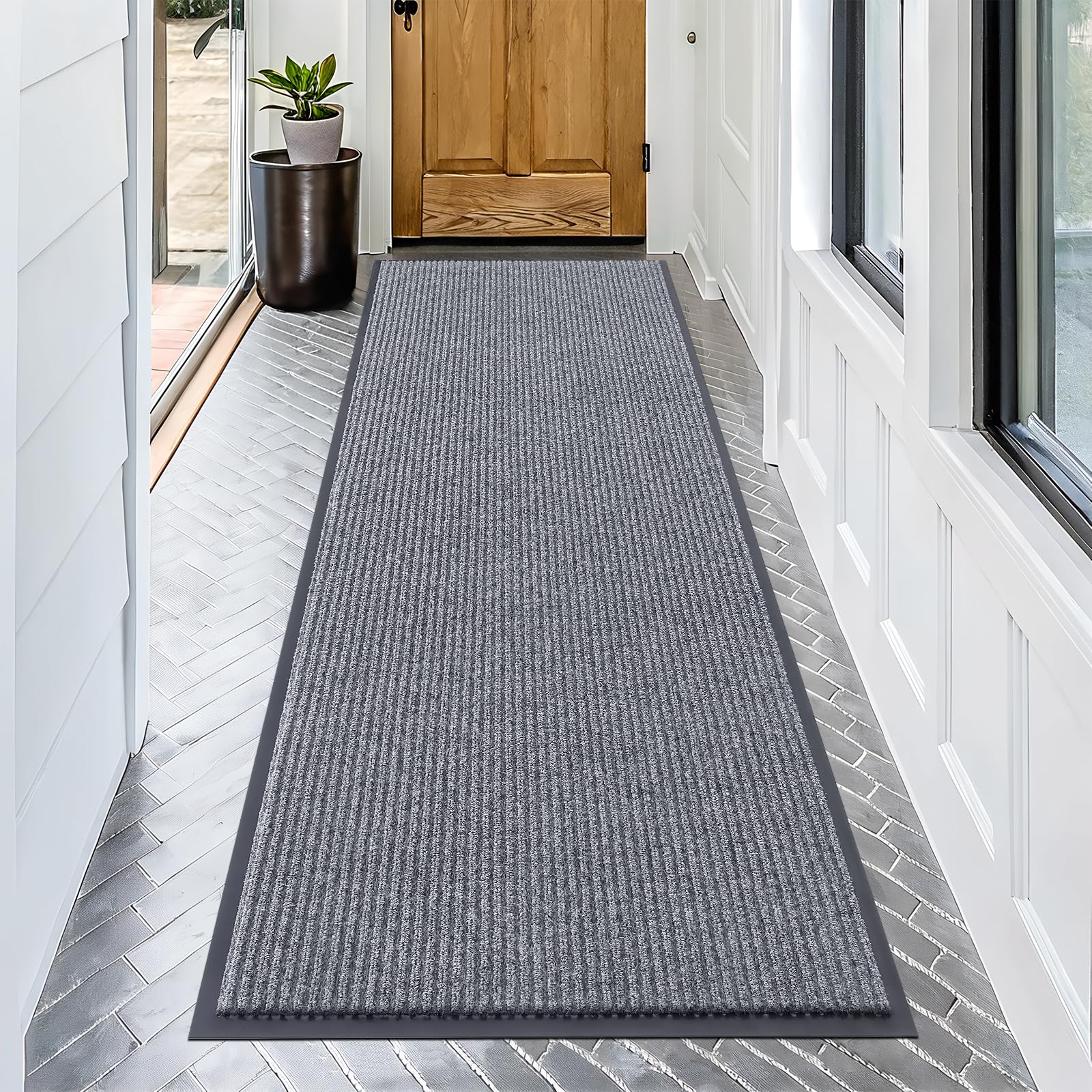 OLANLY Front Door Mat 71x30 light gray front view