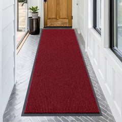 OLANLY Front Door Mat 71x30 wine red with modern stripe pattern