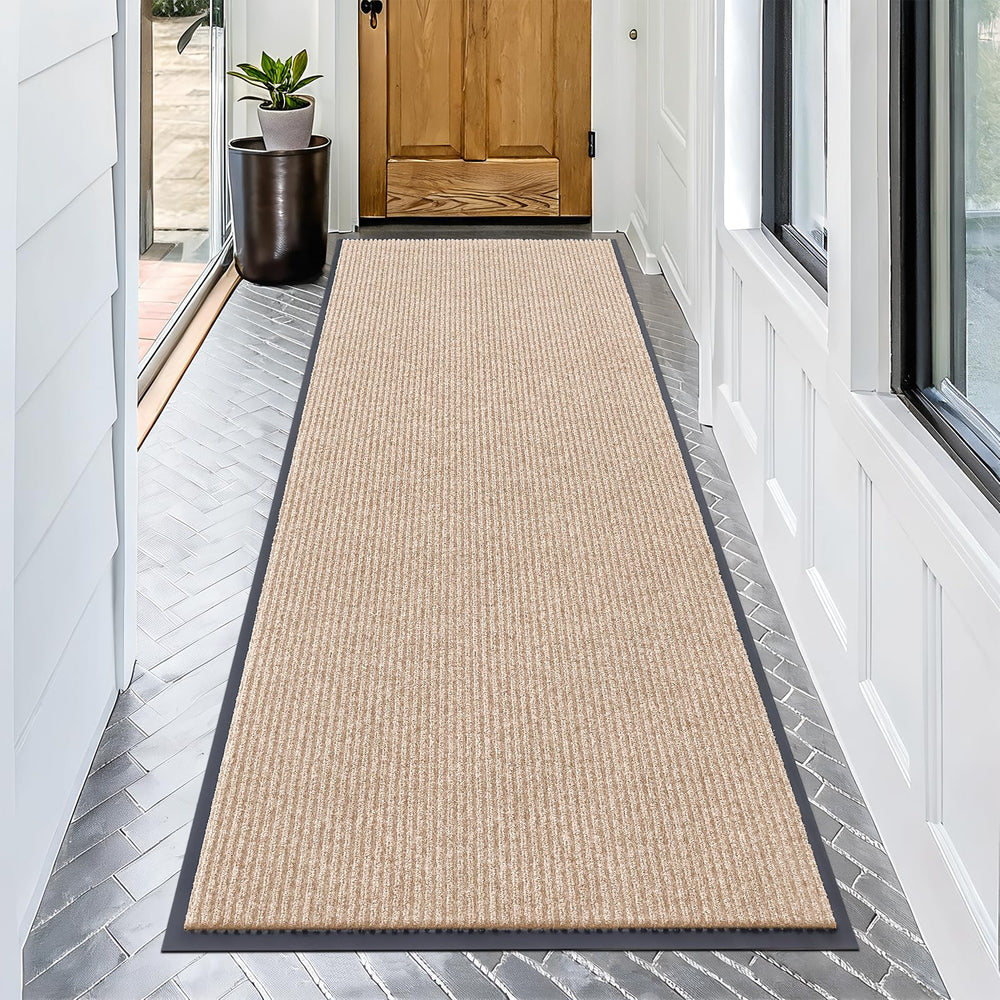 OLANLY Front Door Mat 71x34 beige with modern stripe pattern