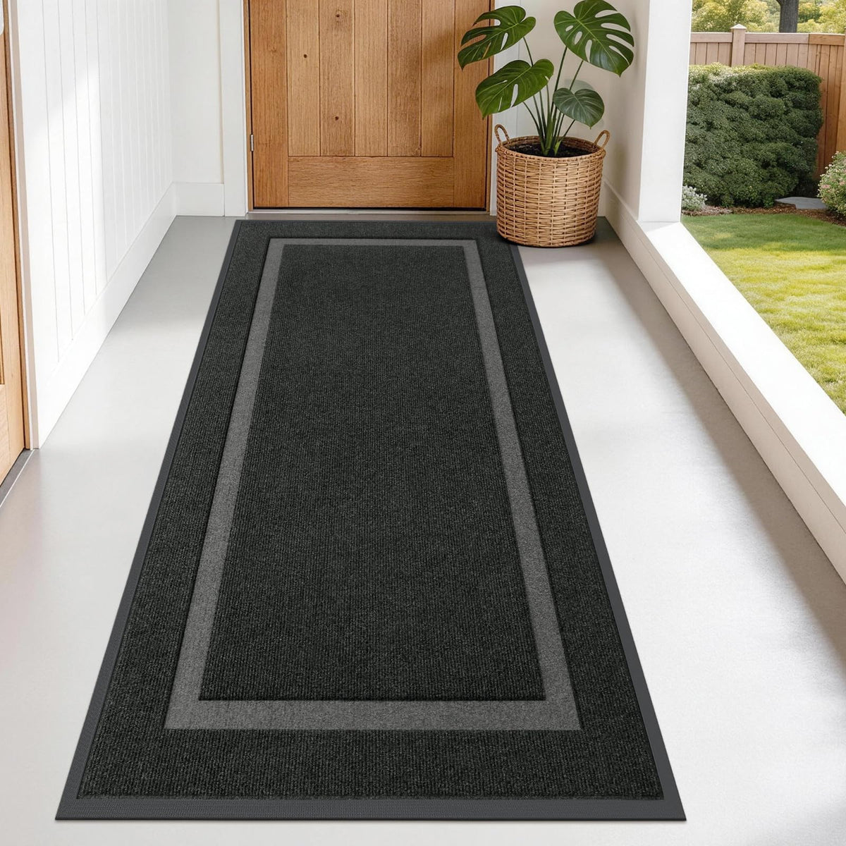 OLANLY Front Door Mat 71x34 black mat front view