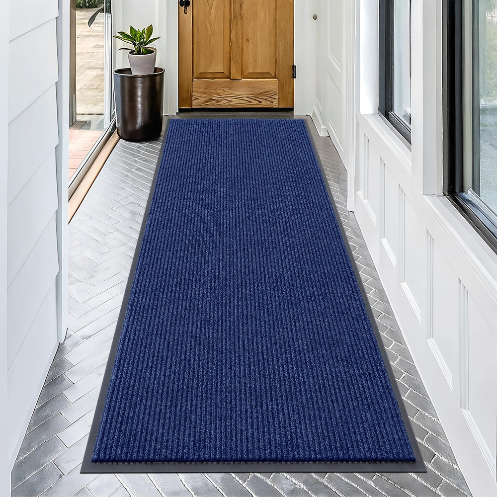 OLANLY Front Door Mat 71x34 blue with modern stripe pattern