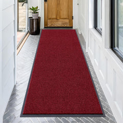 OLANLY Front Door Mat 71x34 in wine red with modern stripe pattern