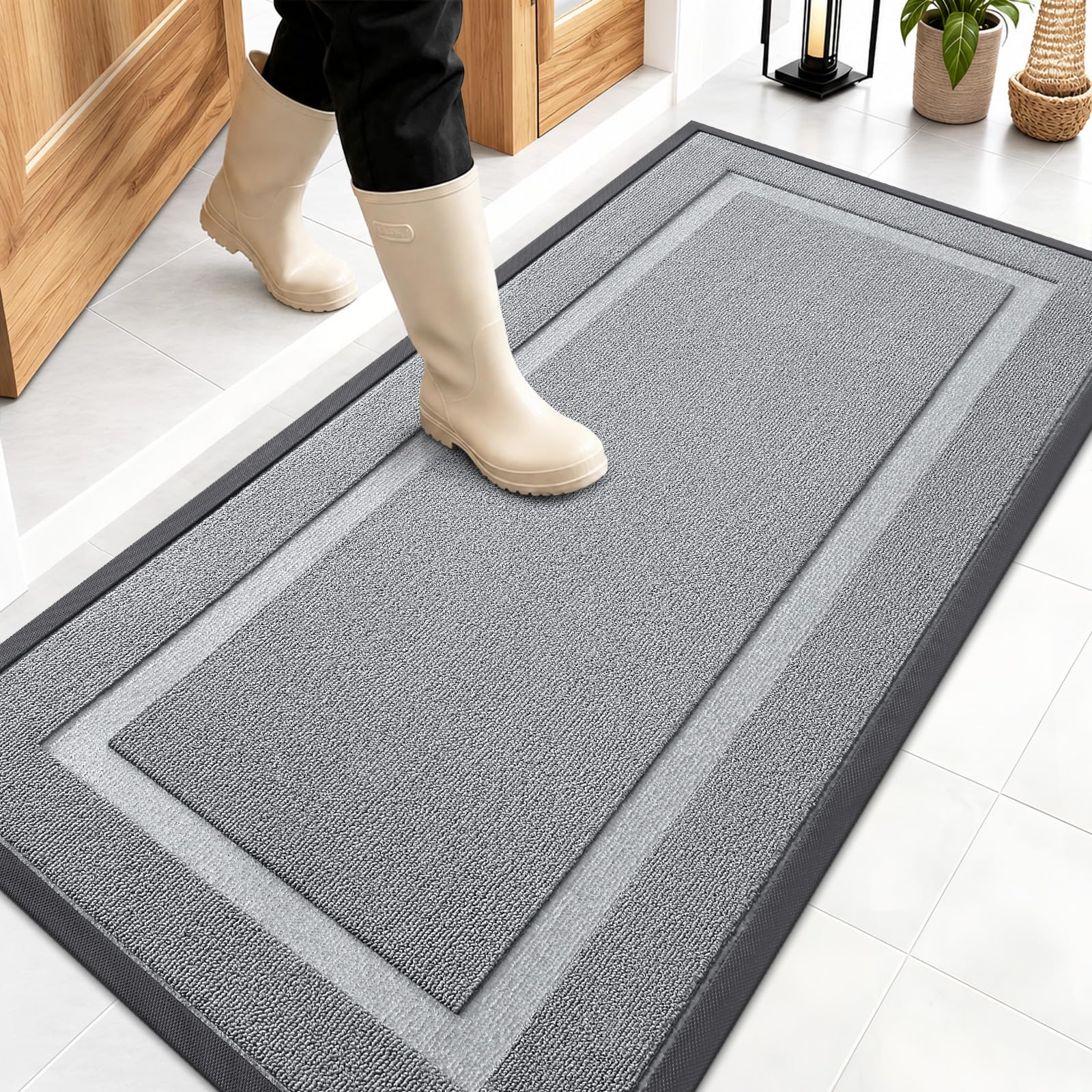 OLANLY Front Door Mat Ash Gray front view