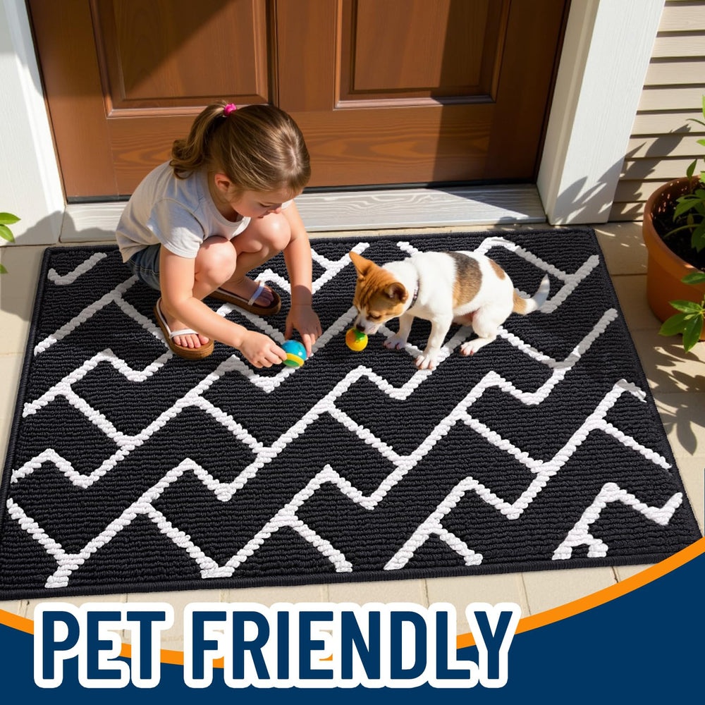 OLANLY Front Door Mat being cleaned with a broom