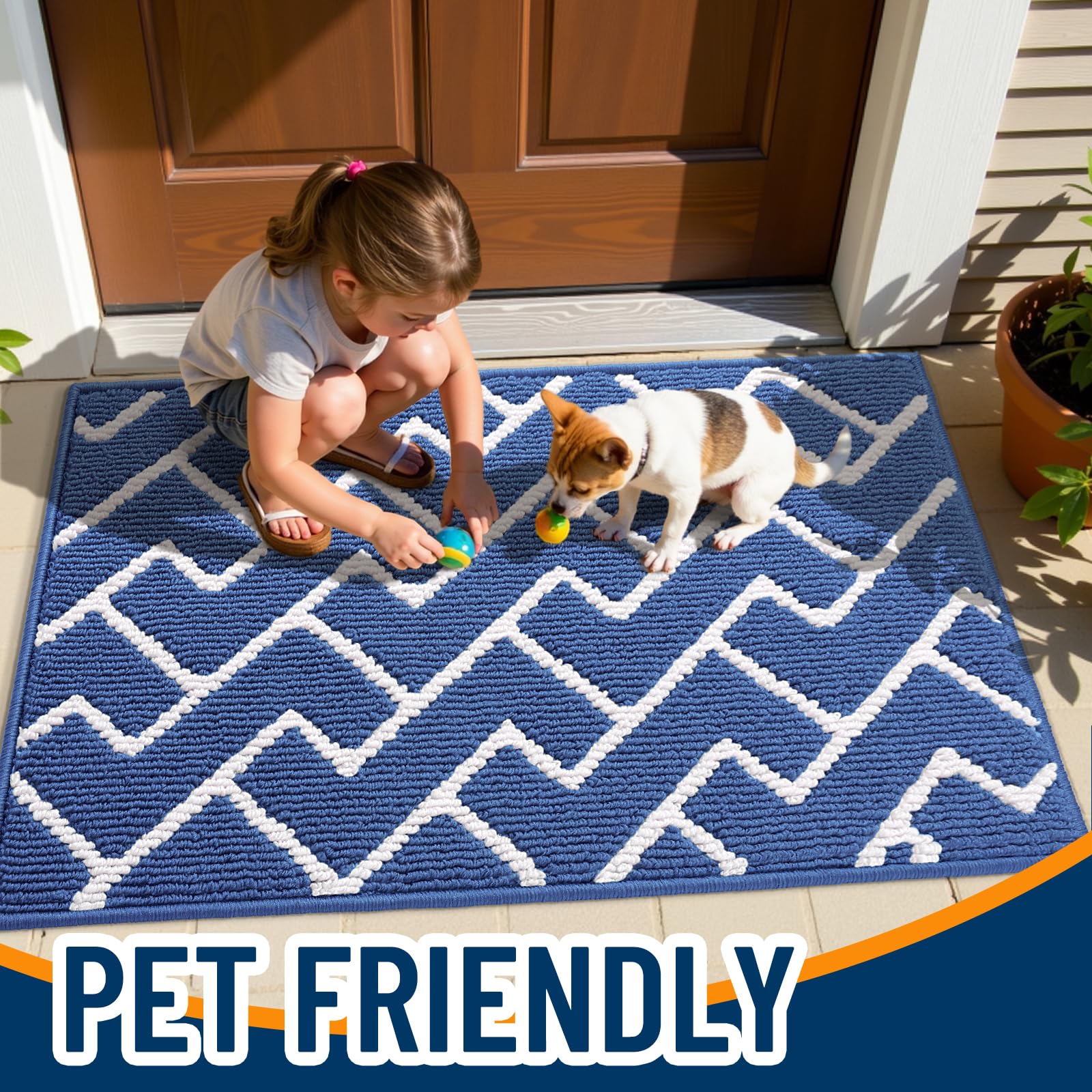 OLANLY Front Door Mat being cleaned with a broom