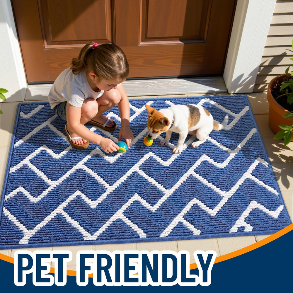 OLANLY Front Door Mat being cleaned with a broom