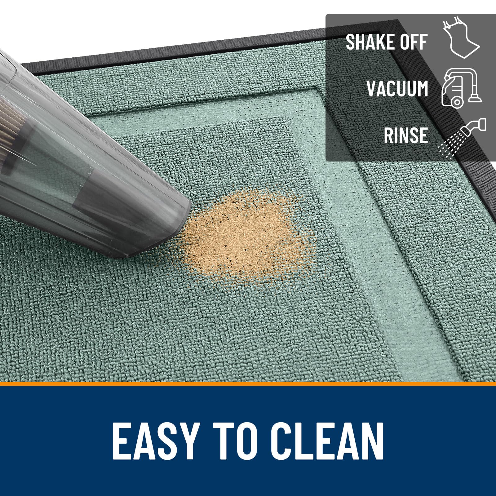 OLANLY Front Door Mat being cleaned with a garden hose