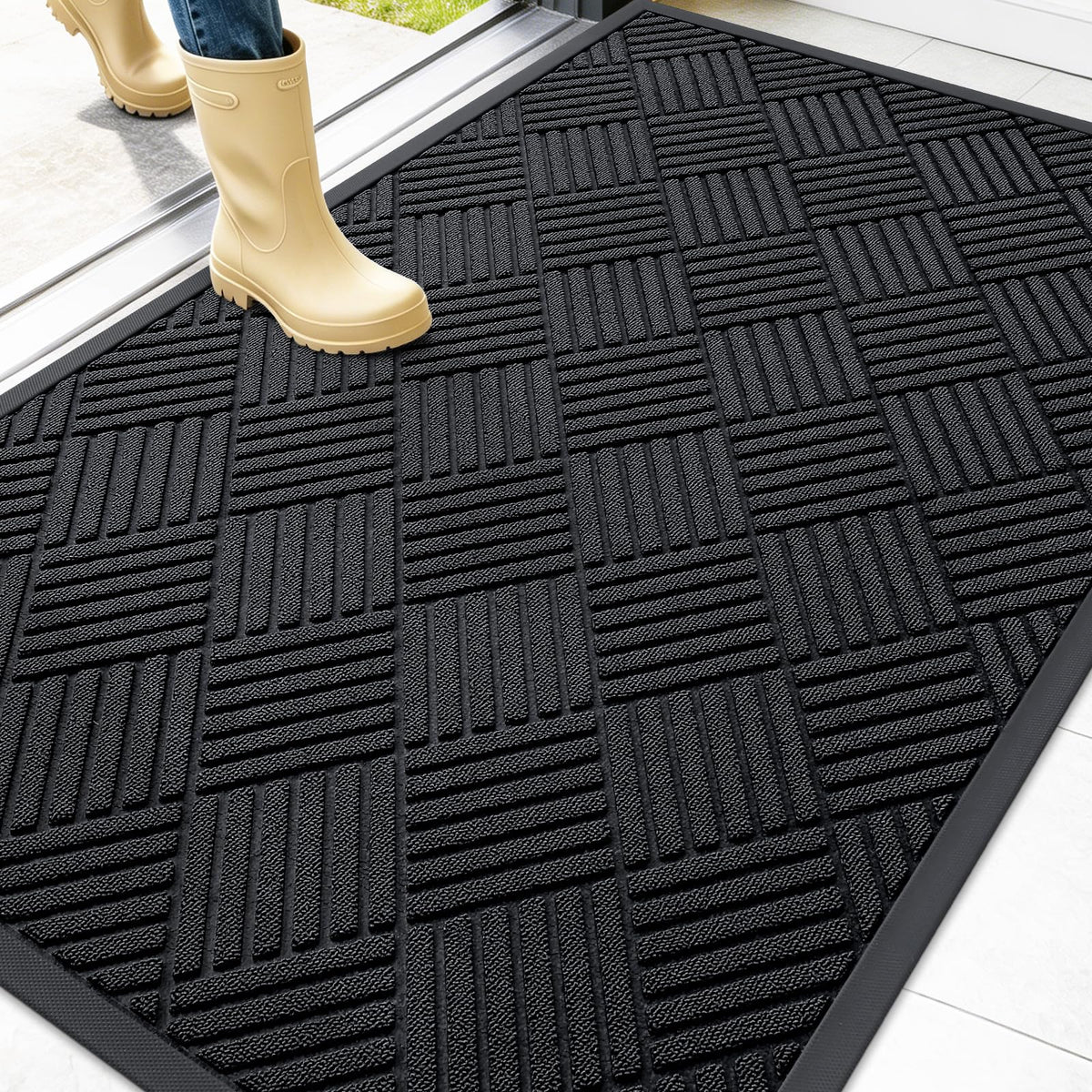 OLANLY Front Door Mat black diamond design front view